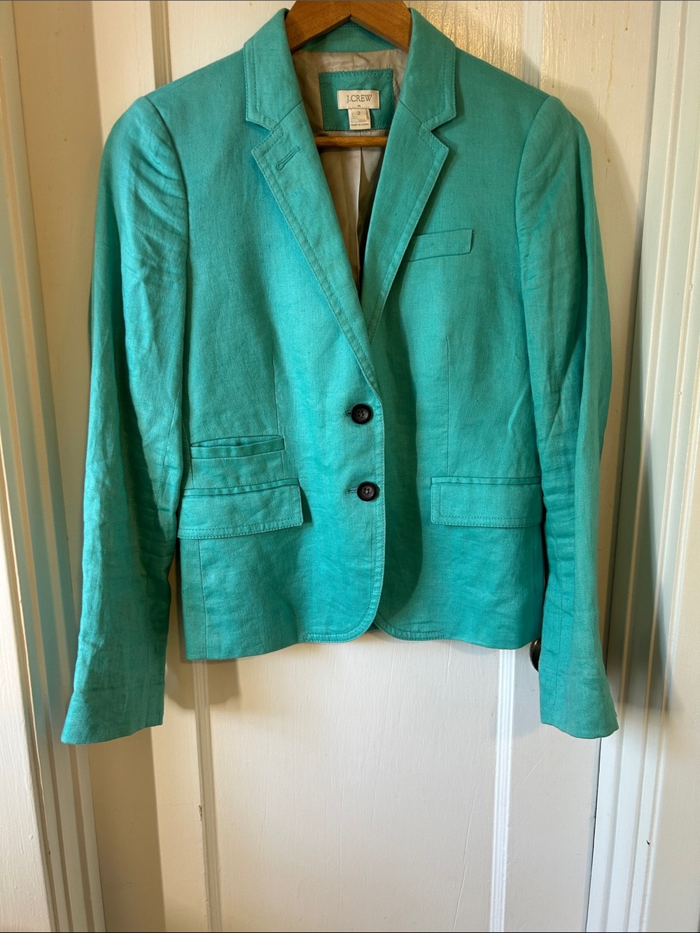 J. Crew Turquoise Linen Tailored Blazer